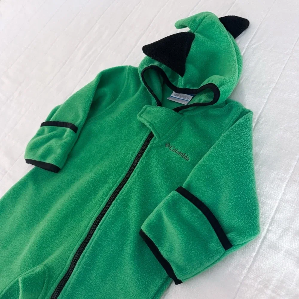 Columbia Fleece Bunting 6 Months Hooded Infant Zip Up Dinosaur Pram Mittens